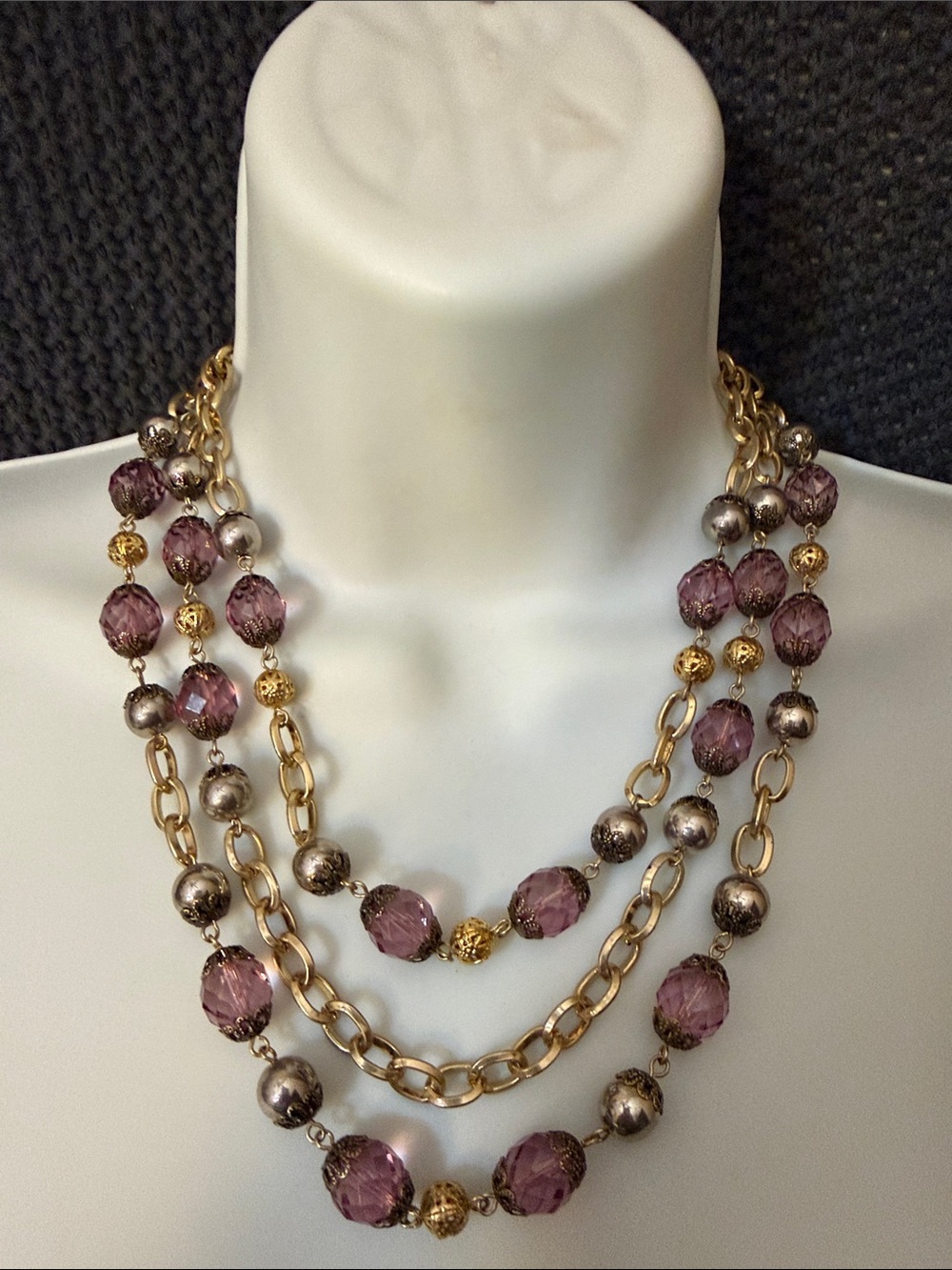 Ann Taylor Gold-Tone Layered Necklace with Purple Beads